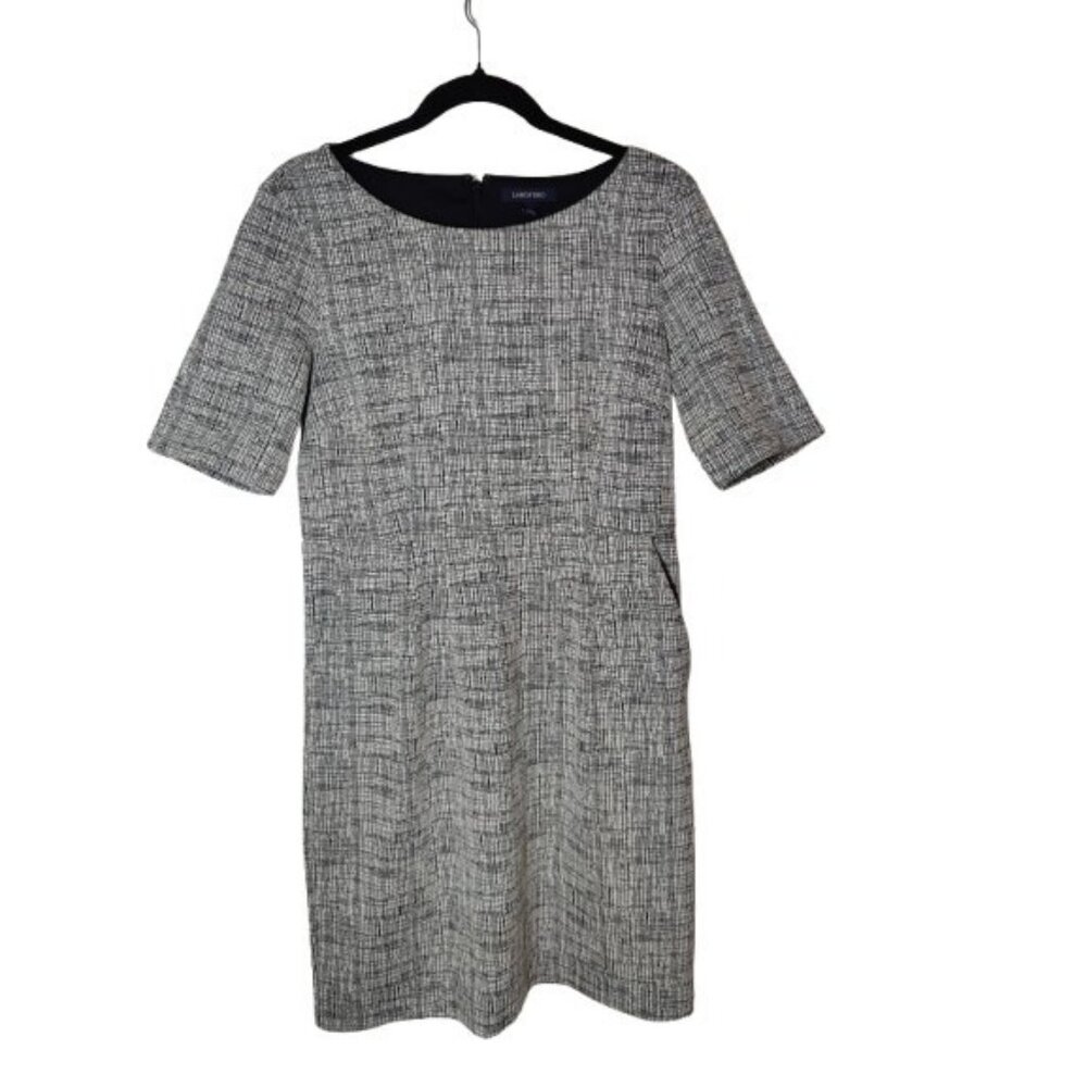 Lands End White Black Half Sleeve Officewear Pencil Shift Dress Pockets 10P